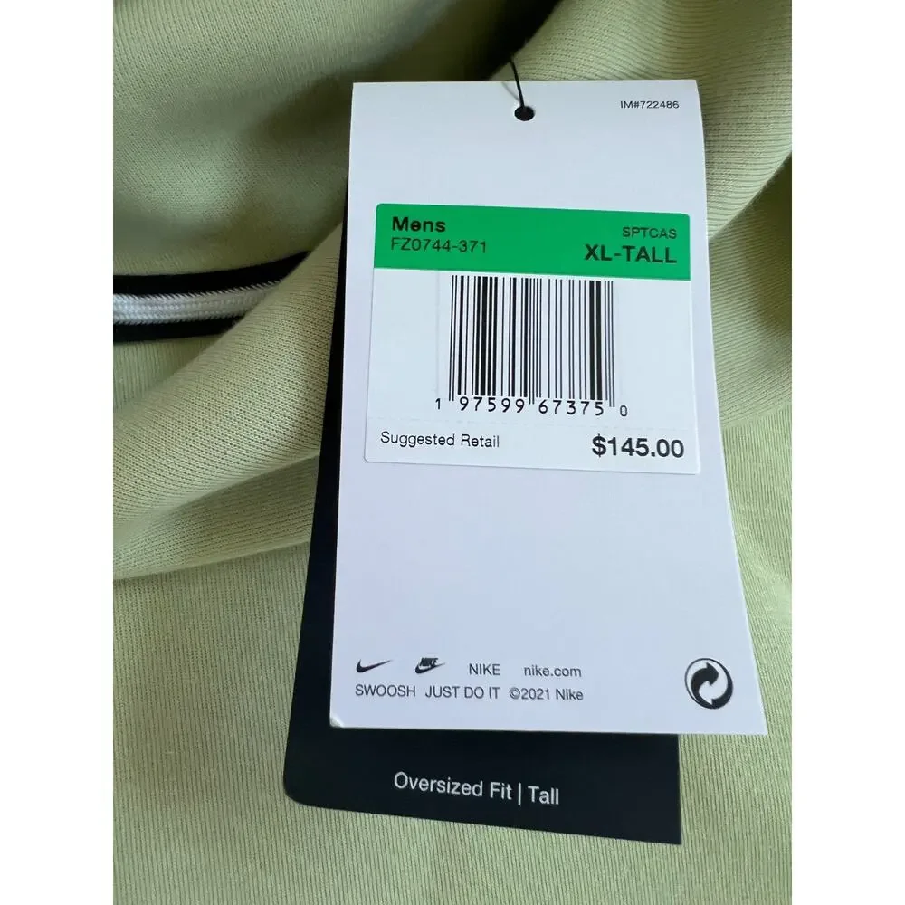 Nike Tech Fleece Hoodie FZ0744-371 Olive Aura Men's Size XL-TALL New